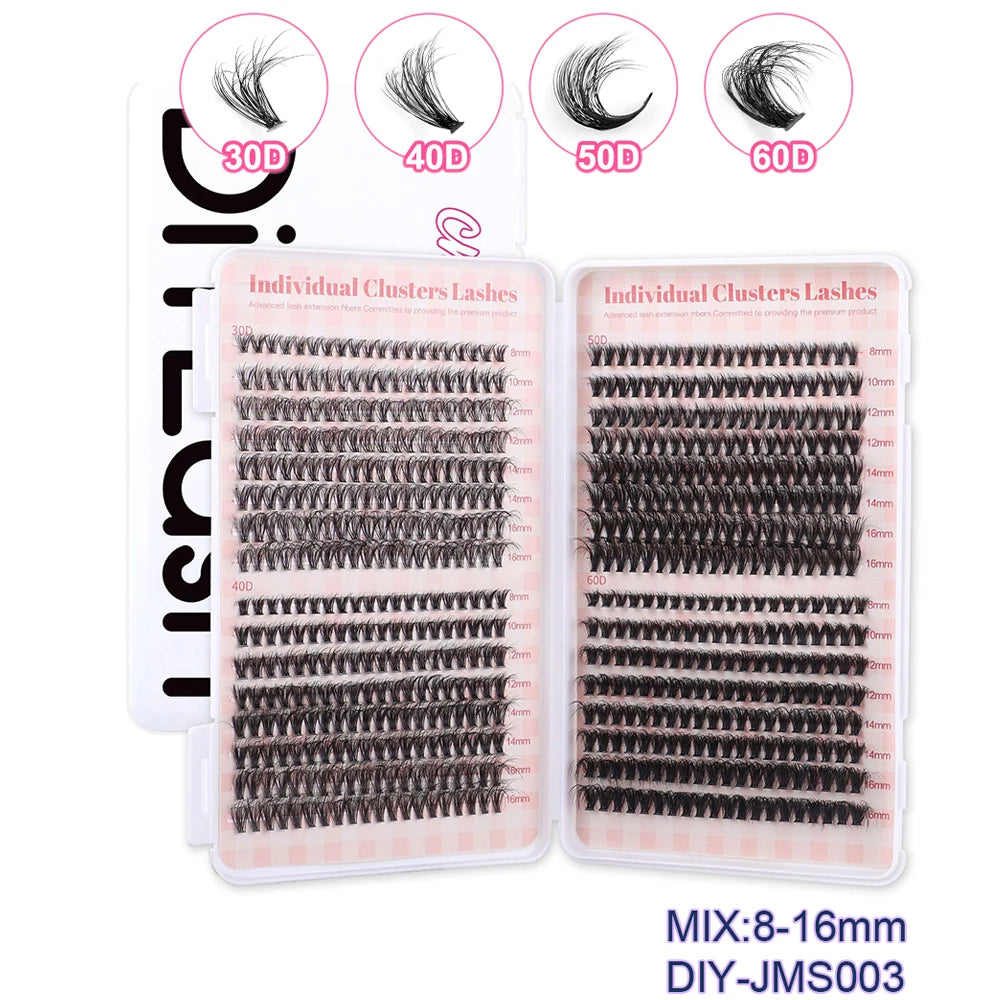 600 pcs Extensions de cils individuels – Grappes épaisses et volumineuses, 30D/100D, longueurs mixtes, DIY – Cils faciles à appliquer et à retirer
