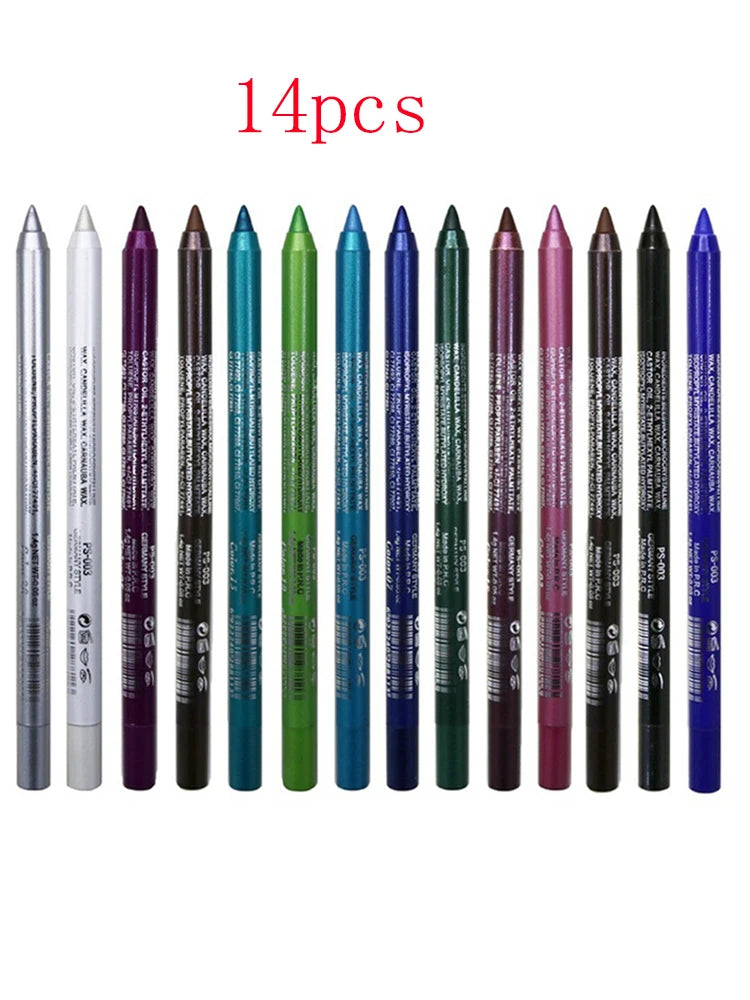Crayon Eyeliner 14 Couleurs — Longue Tenue, Waterproof, Pigmentation Intense, Teintes Vert et Marron, Maquillage Mode pour Femmes