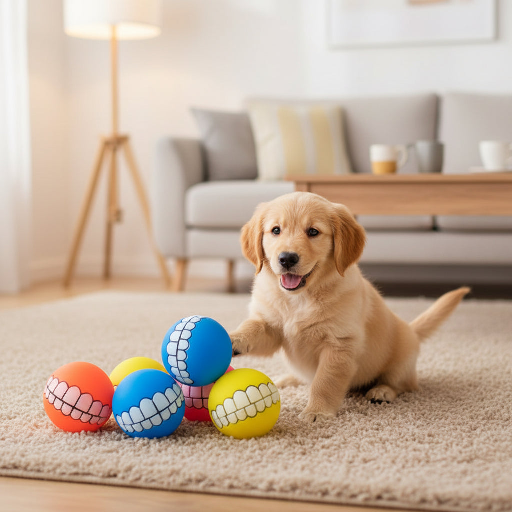 Squeaky Rubber Dog Ball Toy – Interactive Chew Toy for Small Dogs