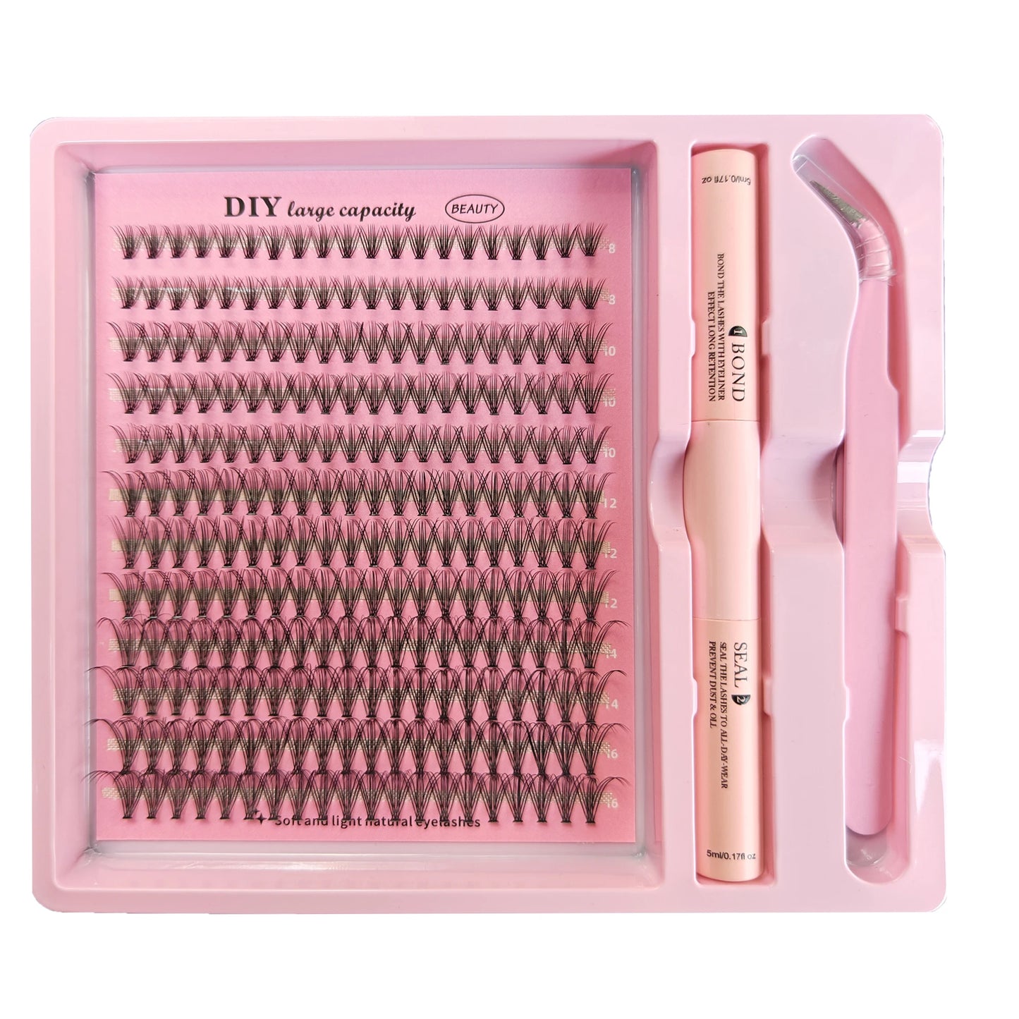 Kit DIY de grappes de cils – Ensemble complet, 8-16 mm, mixte, avec colle, scellant et pince – Extensions de cils individuels pour maquillage et application personnelle