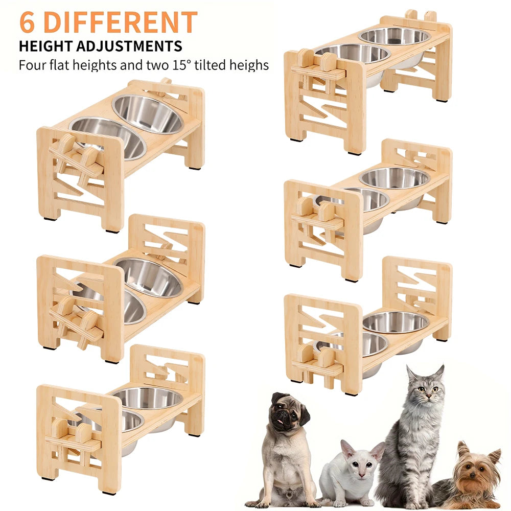 Elevated Adjustable Pet Feeder – Tilted Double Stainless Steel Bowls