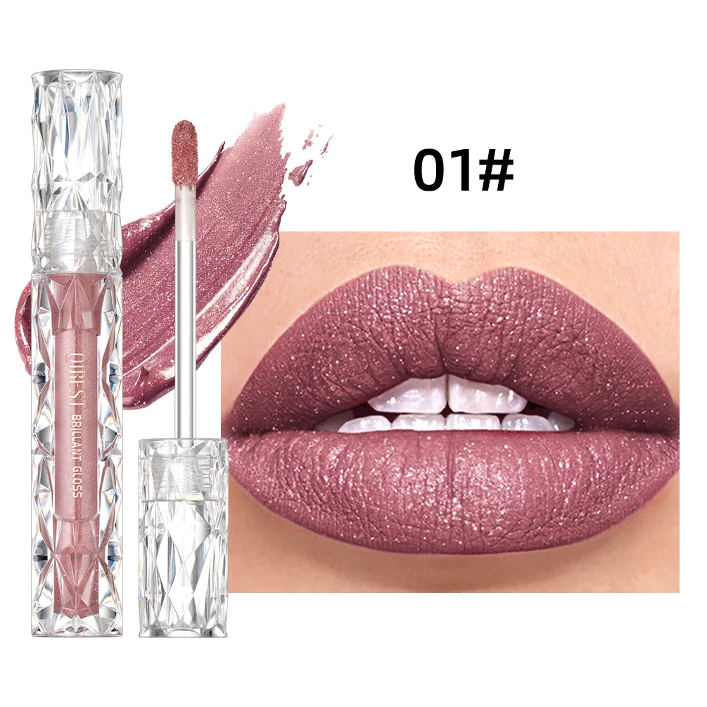 Gloss à Lèvres Shimmer – Paillettes Diamant, Teinte Rouge/Violet, Waterproof, Longue Tenue, Rouge à Lèvres Liquide Mat, Maquillage pour Femmes