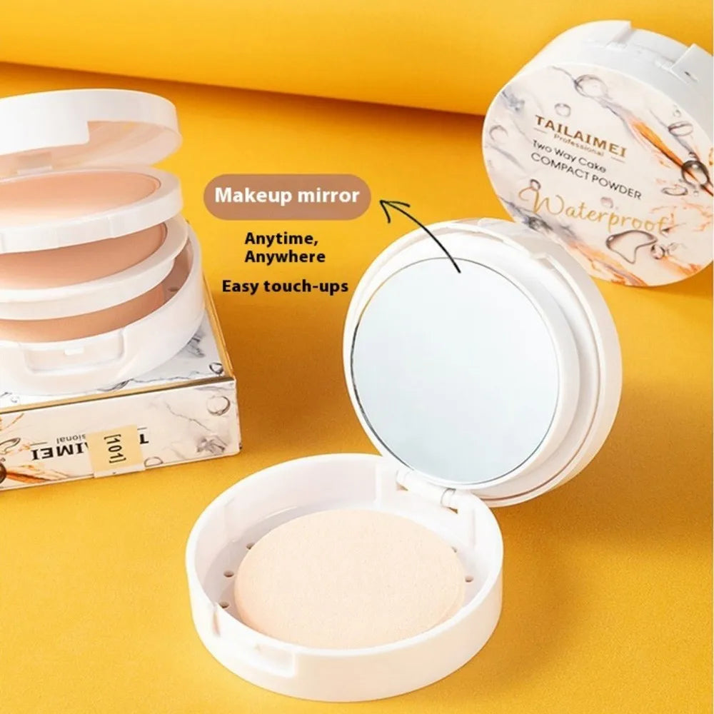 Poudre compacte Two-Way avec houppette, finition mate, contrôle de l’huile, maquillage léger, poudre pressée pour le visage
