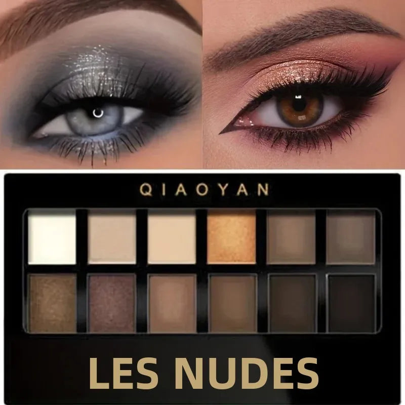 Palette fards à paupières professionnelle 12 couleurs, nudes mats et scintillants, maquillage yeux pour maquilleurs