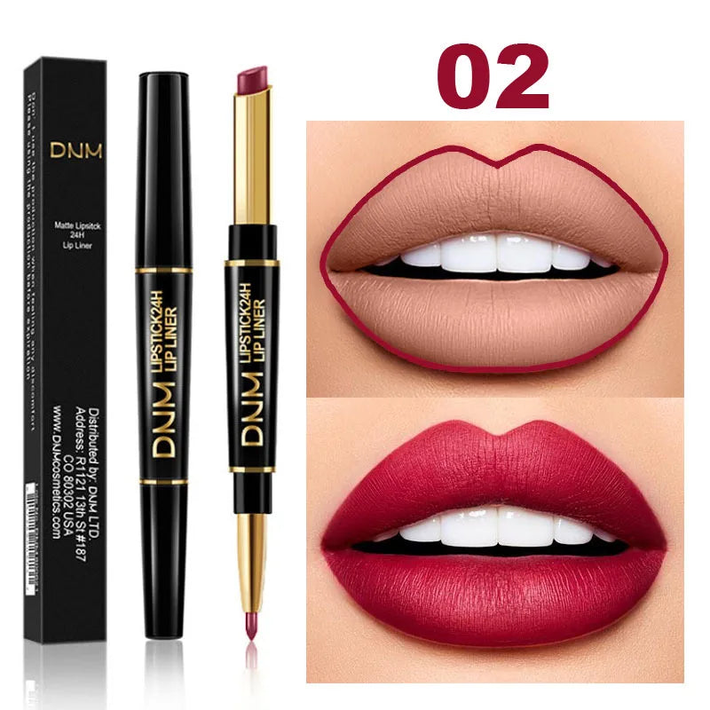 Rouge à Lèvres Double-Embout Mat – Longue Tenue, Waterproof, Crayon Contour, Teinte Rouge Foncé, Maquillage des Lèvres