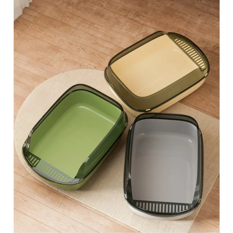 Semi-Covered Cat Litter Box – Anti-Tracking Pet Toilet with Scoop
