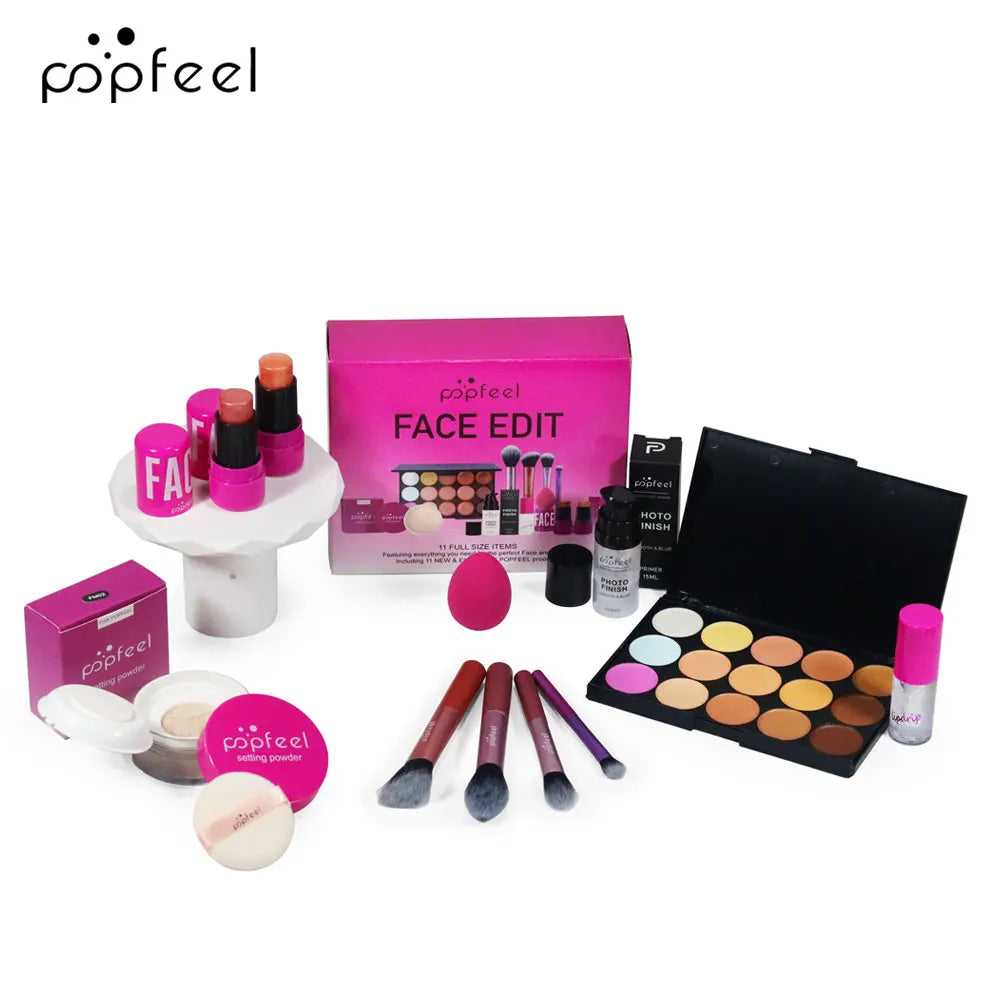 Coffret Maquillage Complet POPFEEL – Fards à Paupières, Poudre, Gloss & Huile à Lèvres – Idée Cadeau Femme