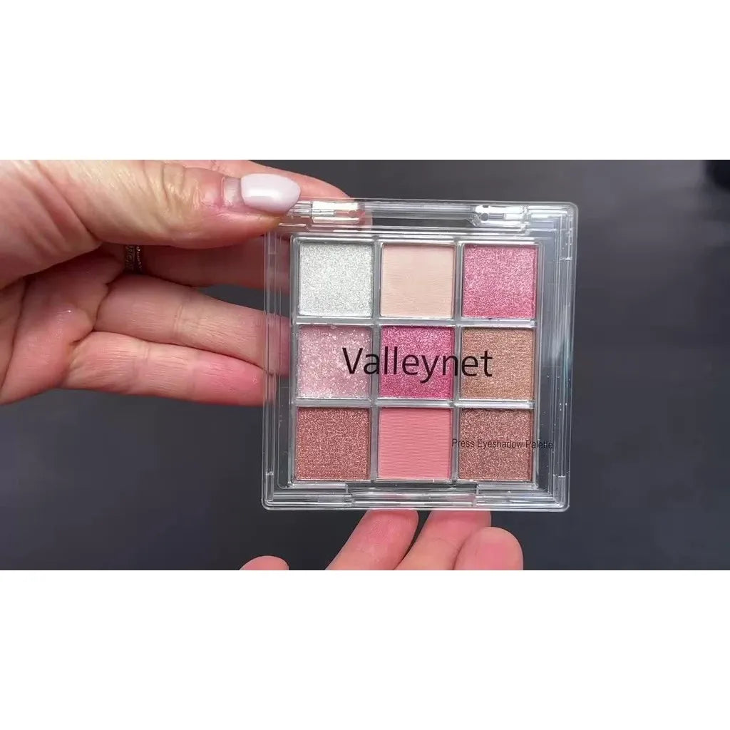 Palette fards à paupières 9 couleurs – Rose, waterproof, longue tenue, fini nacré et pailleté