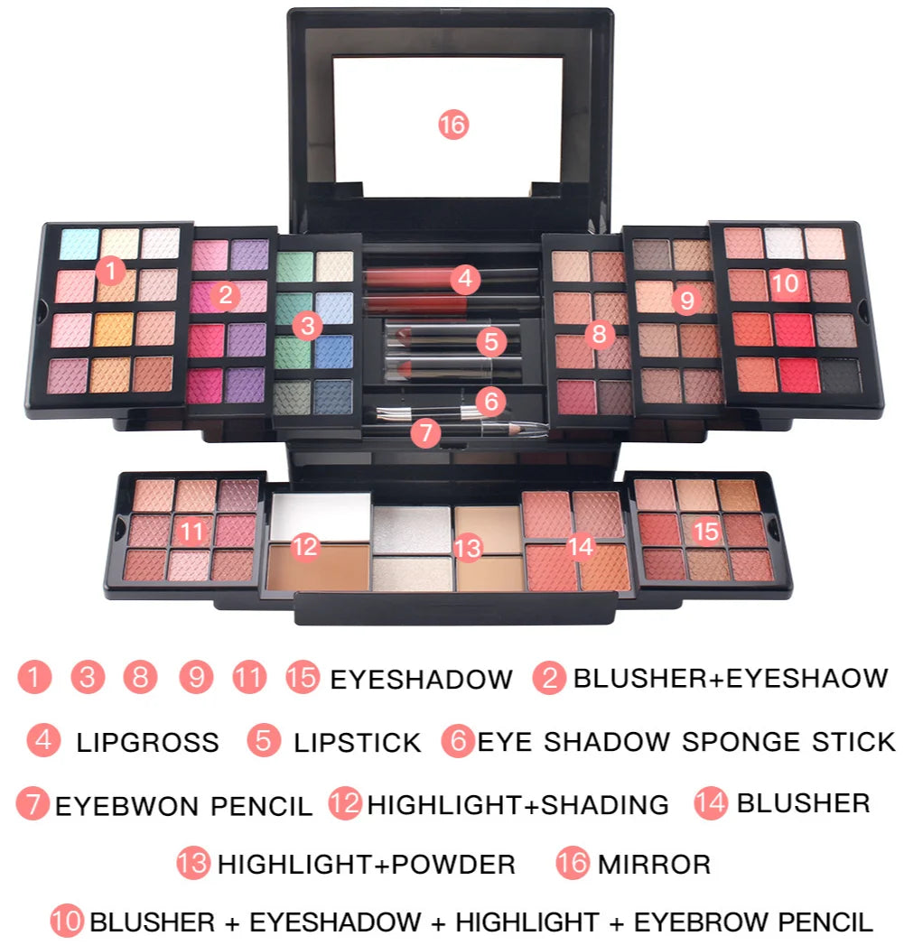 Kit maquillage complet femme contour rouge à lèvres fards à paupières pinceaux multi-usage