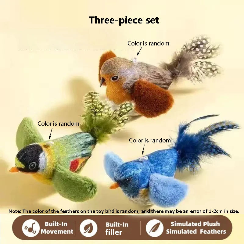 Interactive Chirping Bird Cat Toy with Elastic Rope