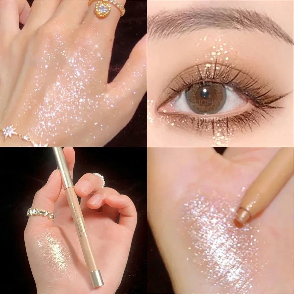 Crayon fard à paupières, effet soyeux, paillettes galactiques, longue tenue, waterproof, eyeliner brillant