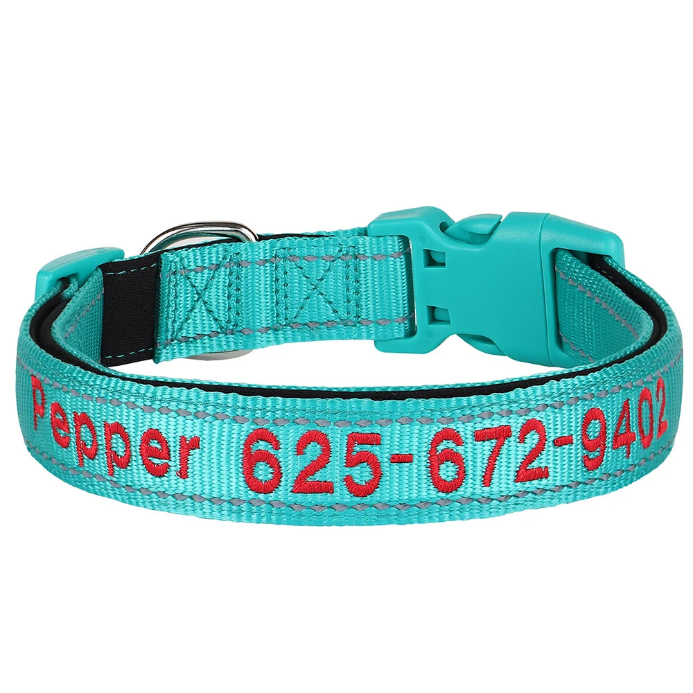 Personalized Embroidered Reflective Dog & Cat Collar – Custom Name & Phone ID