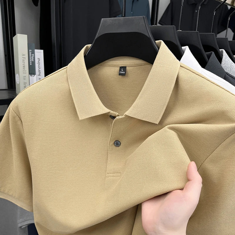 Polo à manches courtes pour hommes 100% coton confortable haut de gamme tempérament respirant décontracté été nouveau haut de couleur unie