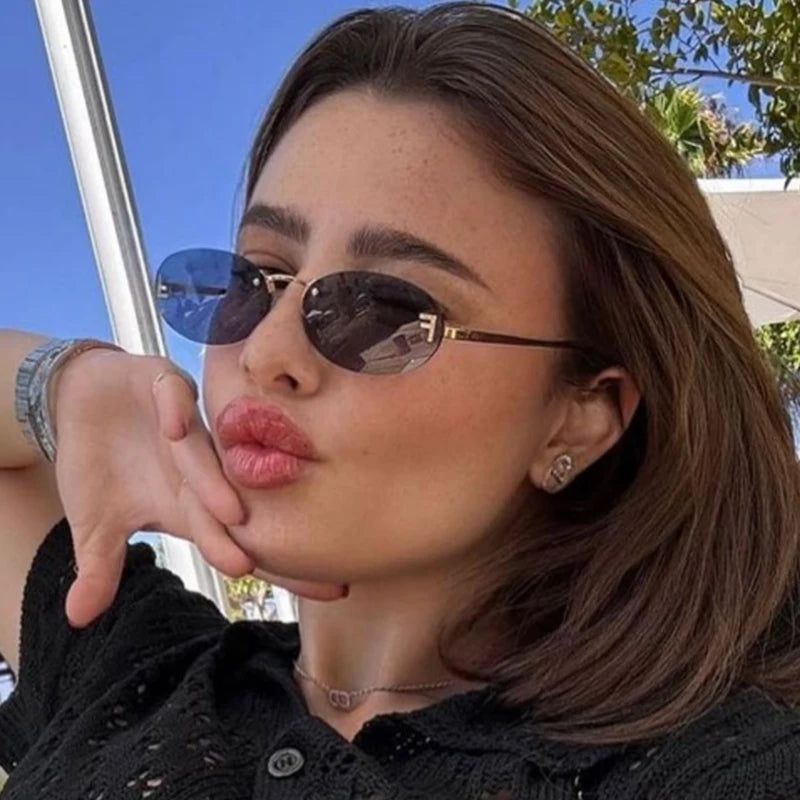 « Lunettes de Soleil Femme – Sans Monture, Lettre F, Luxe UV400 »