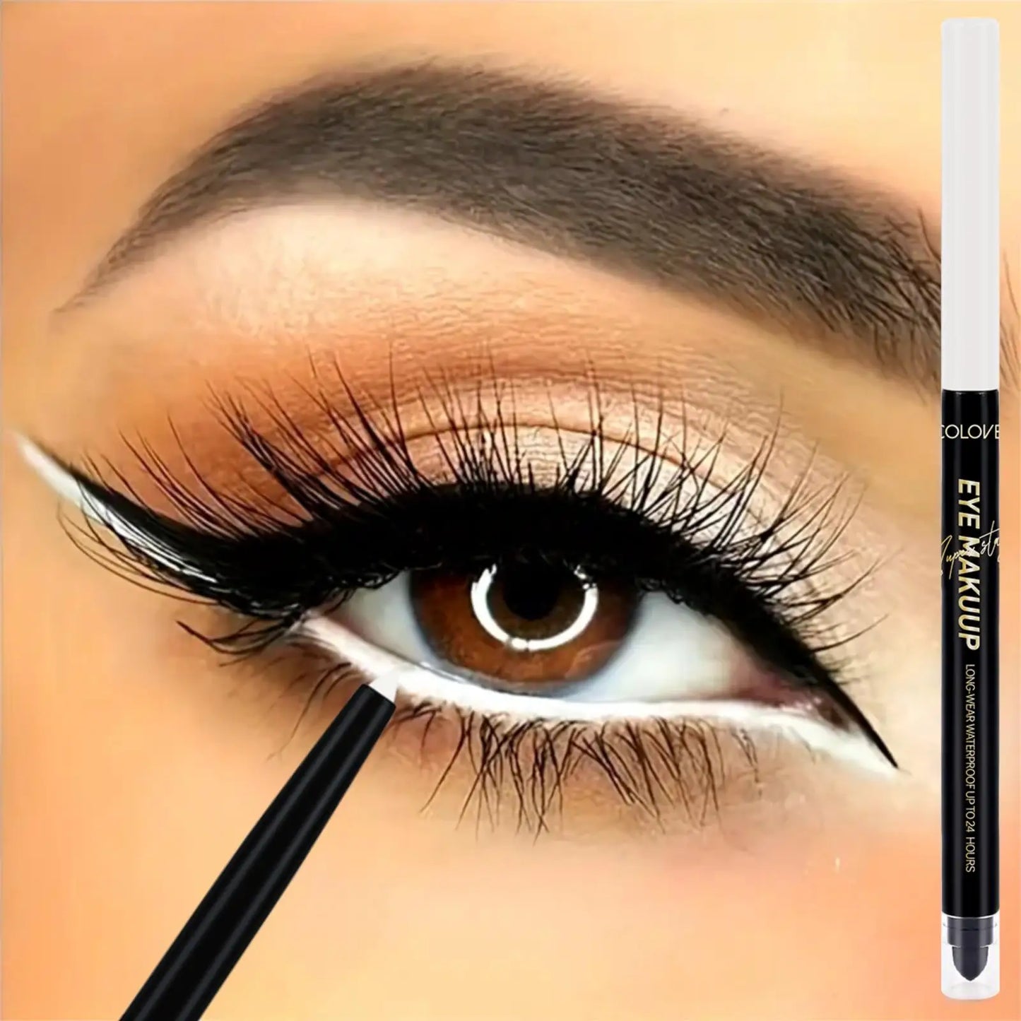 1 Pièce Eyeliner Double-Embout – Tête Éponge, Anti-Bavure, Waterproof, Marron/Blanc, Mat, Maquillage des Yeux