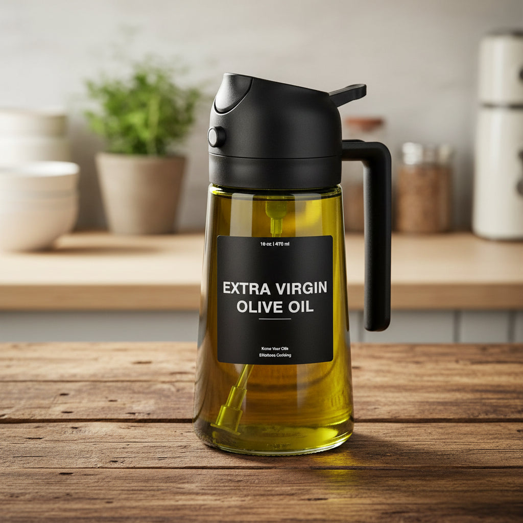 470ml 2-in-1 Oil Sprayer for Cooking – Olive Oil Dispenser & Spray Bottle with Thick Glass Design