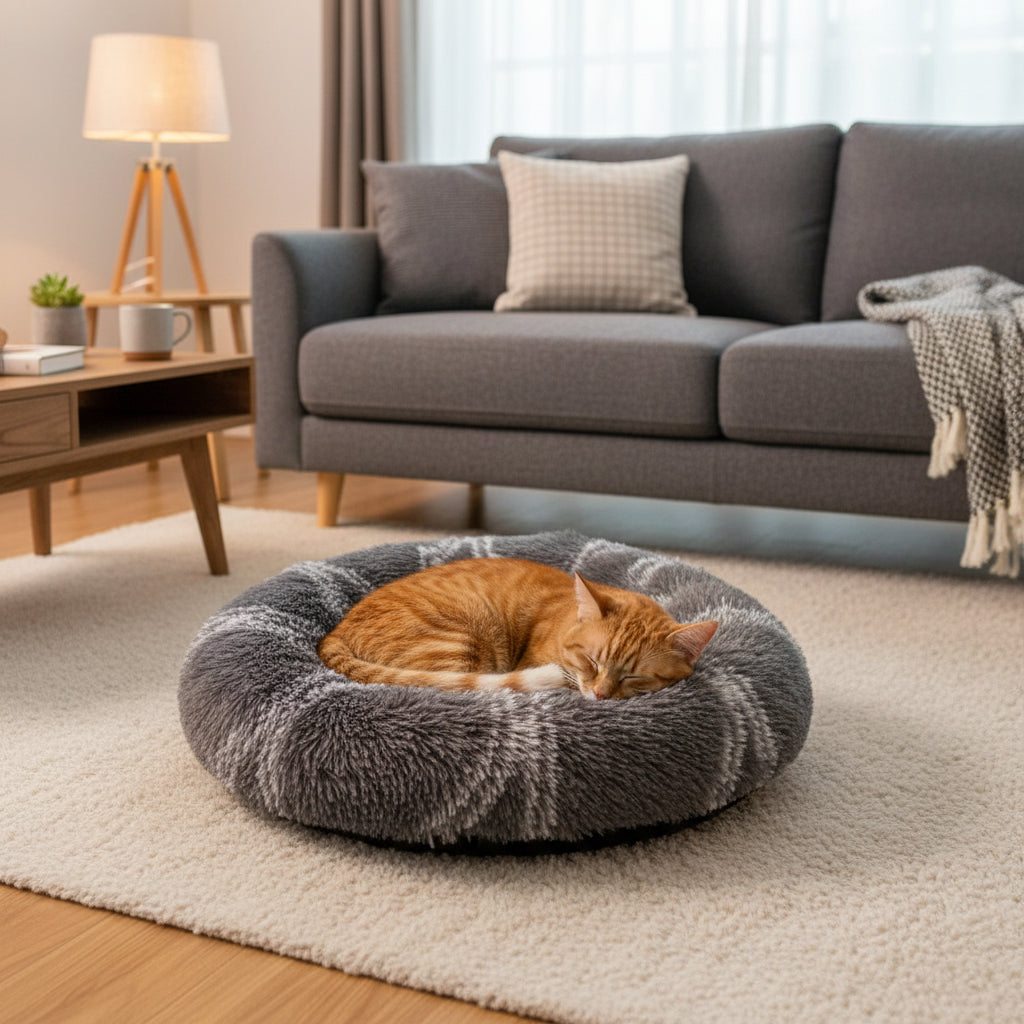 Plush Round Pet Bed – Ultra Soft Warm Dog & Cat Bed