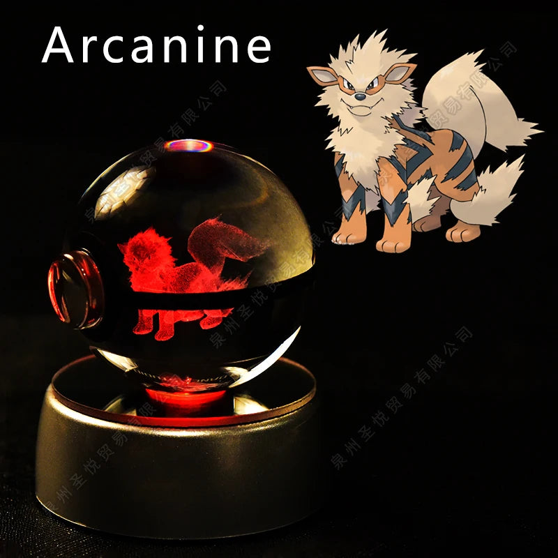 3D Pokémon Crystal Ball Night Light – Pikachu, Gengar & Mewtwo LED Glass Lamp
