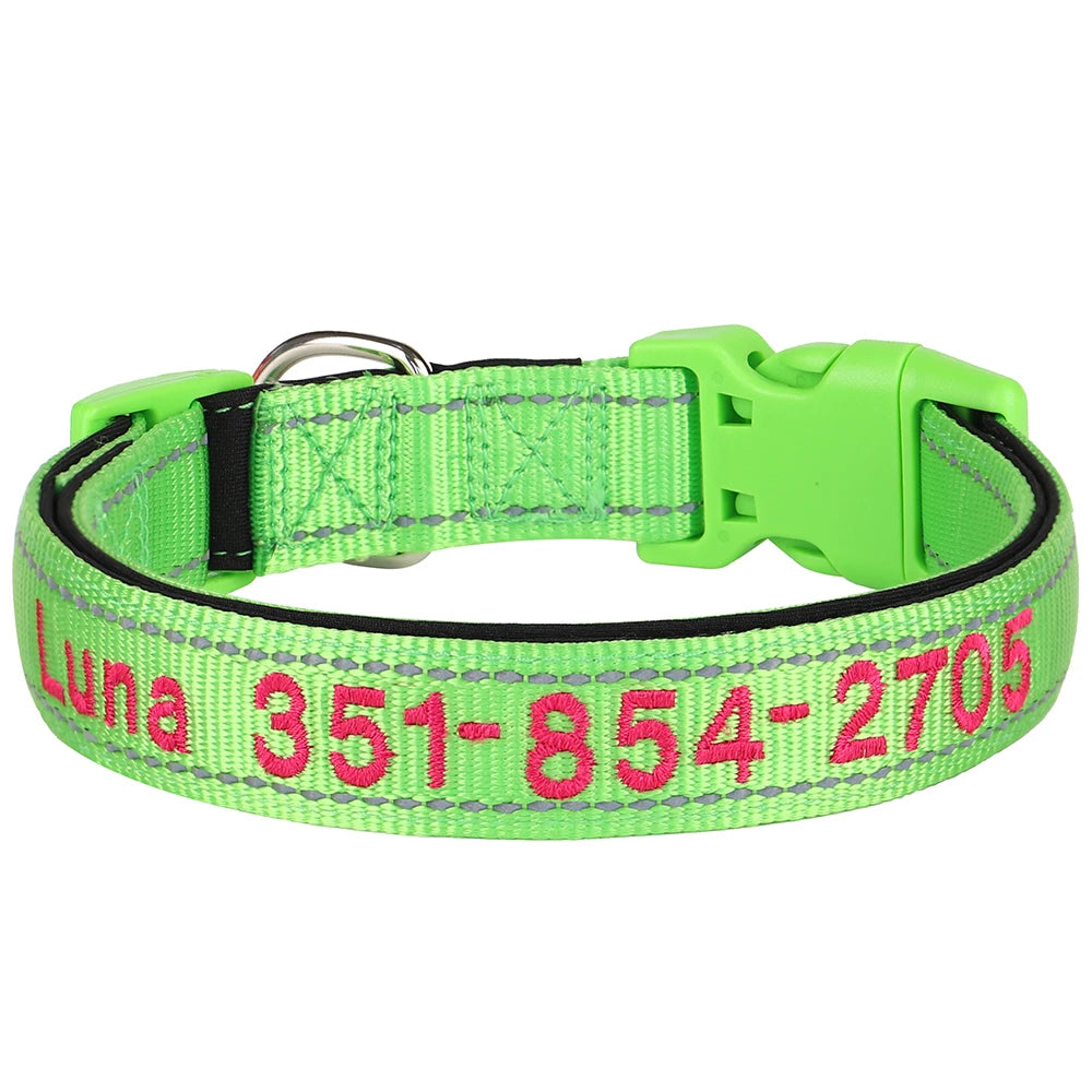 Personalized Embroidered Reflective Dog & Cat Collar – Custom Name & Phone ID