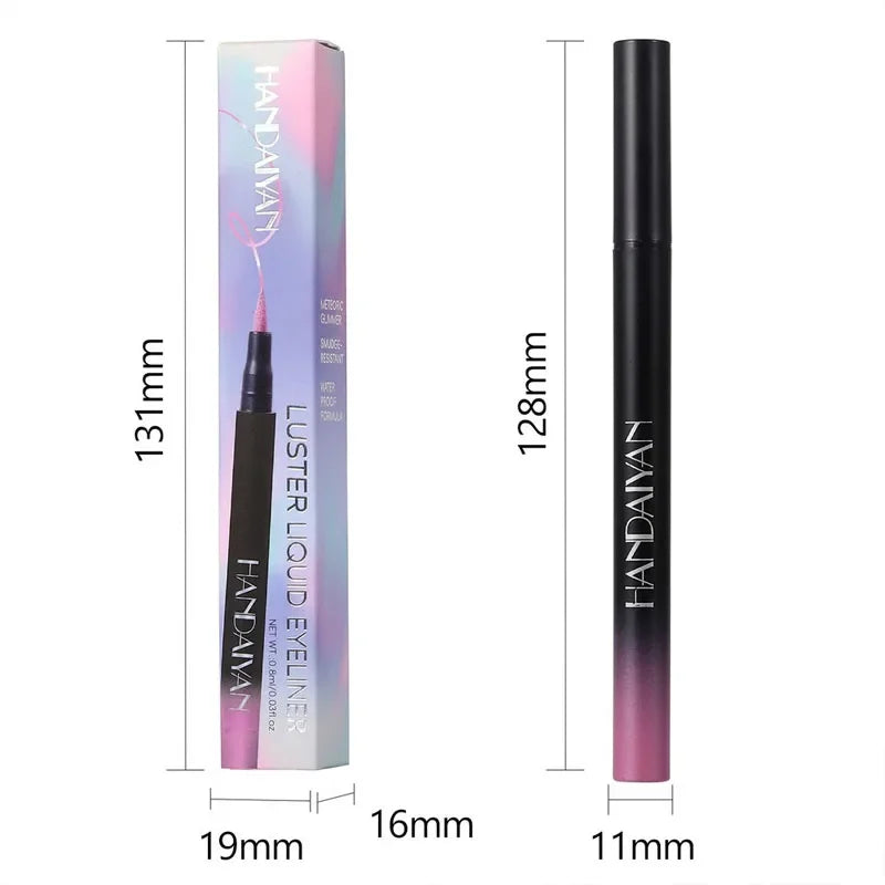 Eyeliner Liquide Diamant — brillant, waterproof, séchage rapide, fini métallique argent et or, perlé, effet soyeux, illumine le regard