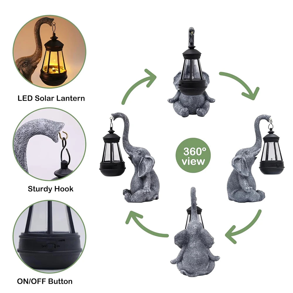 Solar Elephant Garden Statue – Resin Elephant with LED Lantern
