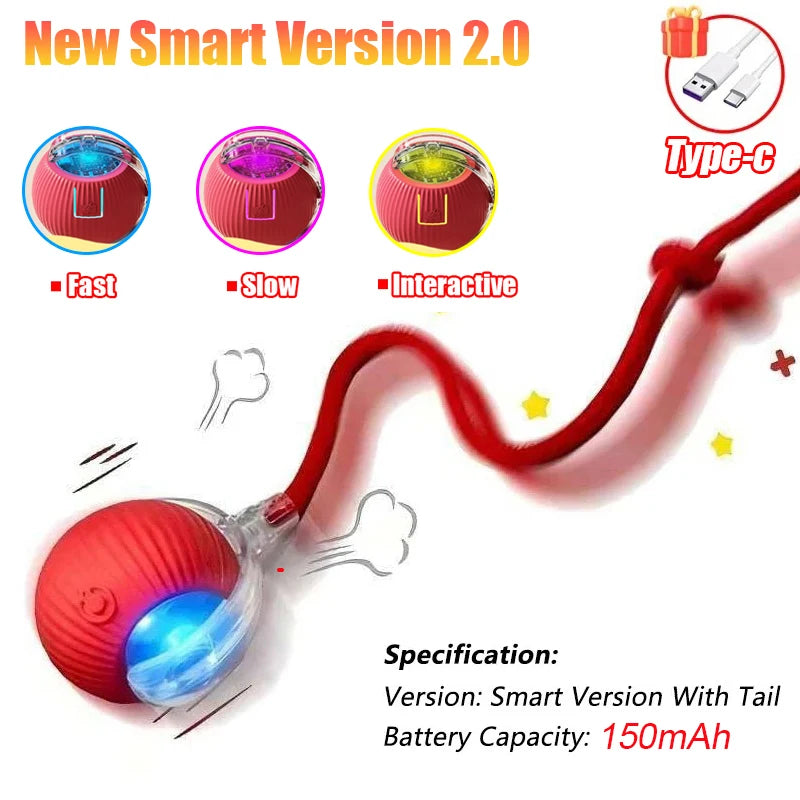 Automatic Interactive Rolling Ball with Faux Tail – Rechargeable Smart Cat & Dog Toy