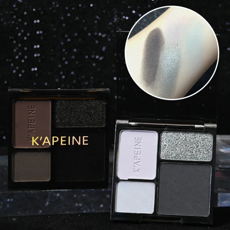 Palette fards à paupières 4 couleurs, smoky punk, mats et pailletés, tons froids noir et bleu, pigments longue tenue