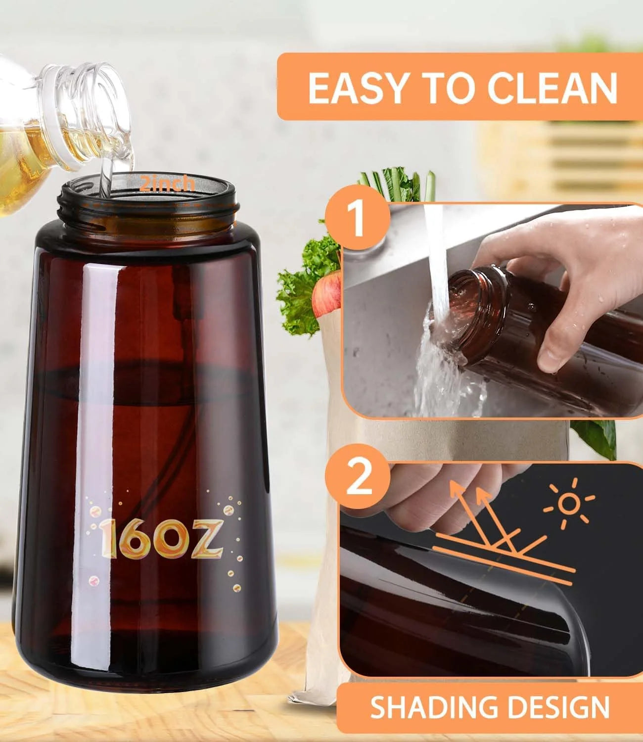 2-in-1 Glass Oil Dispenser & Sprayer – 470ml (16oz) Leakproof Olive Oil Bottle for Cooking, Air Fryer & BBQ