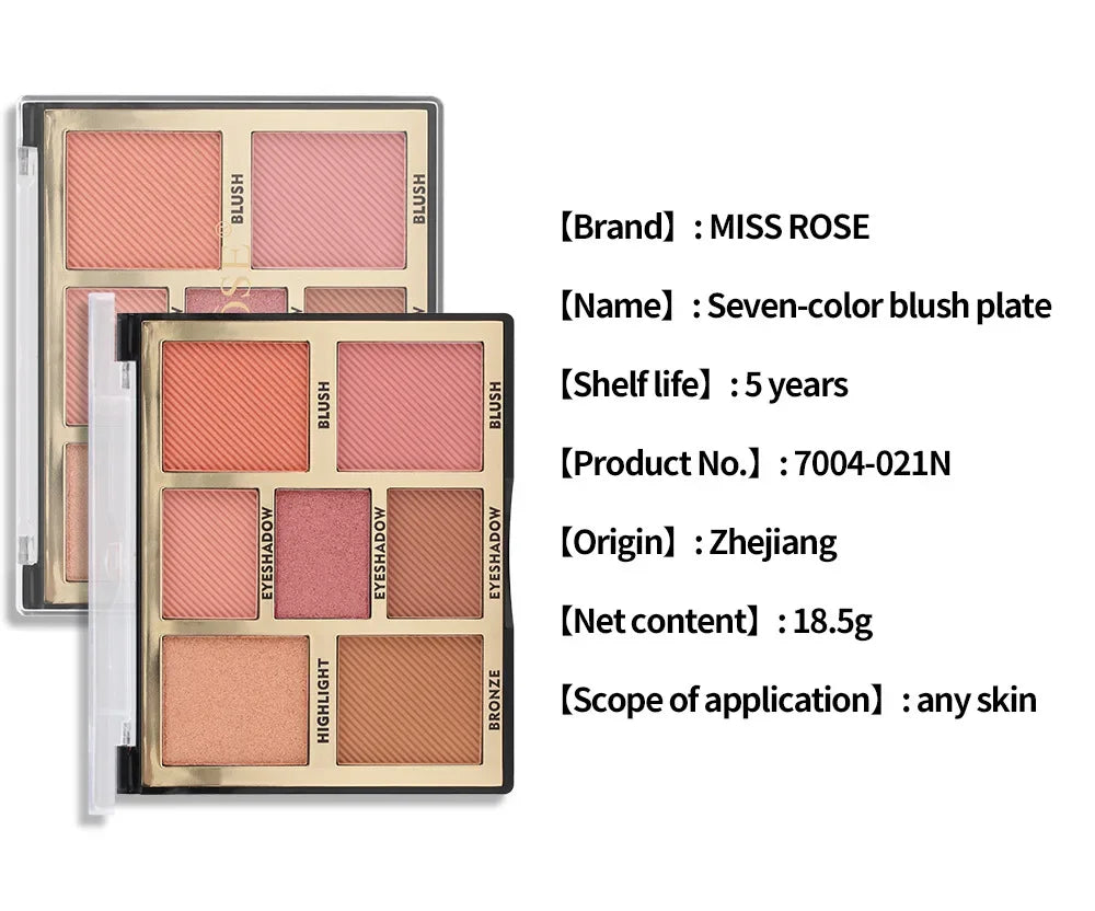 Palette de blush 7 couleurs – Pour highlight et contour, fini naturel perlé, mat et couvrance légère – Palette de maquillage
