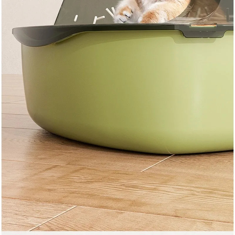 Semi-Covered Cat Litter Box – Anti-Tracking Pet Toilet with Scoop