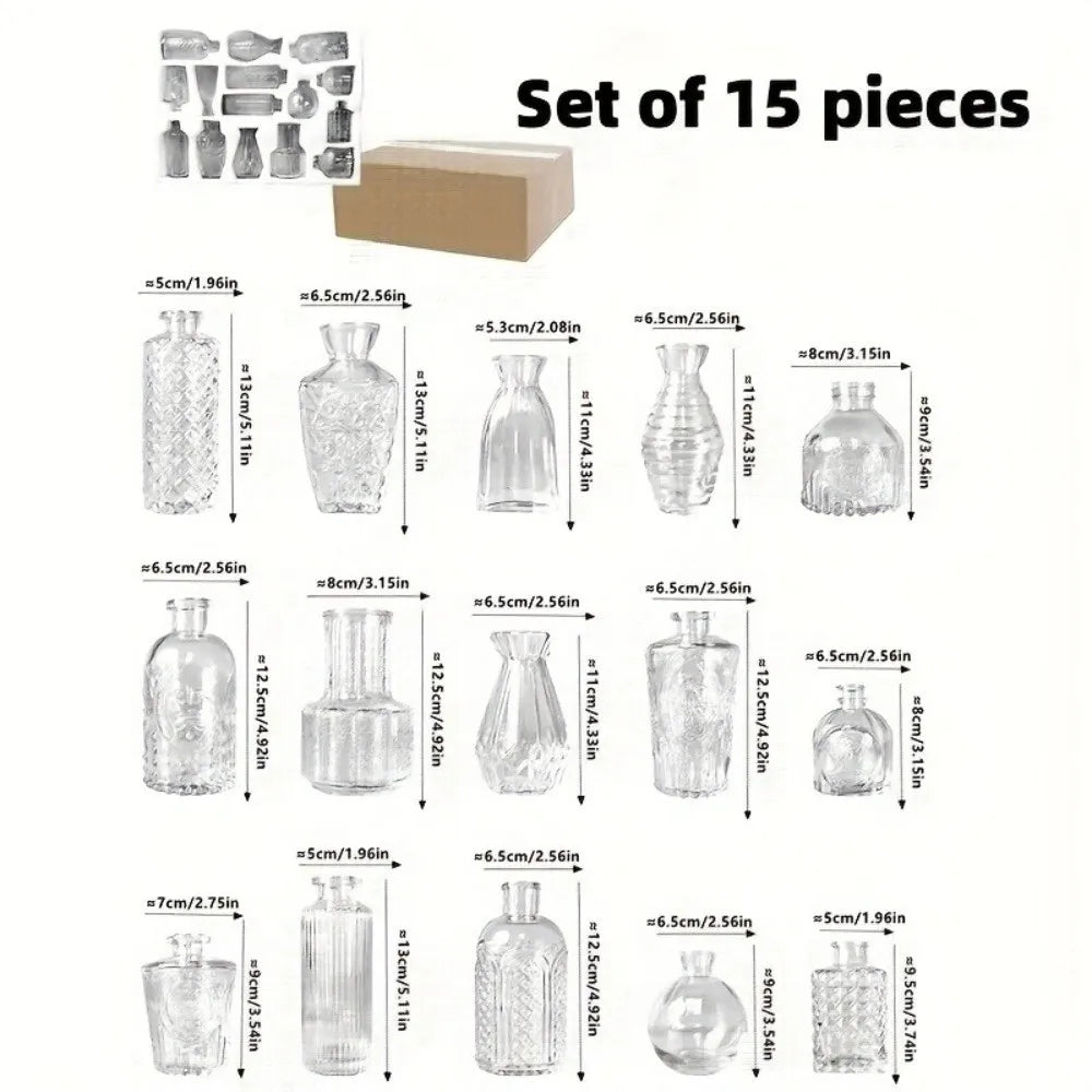 Mini Glass Vase Set – Transparent Hydroponic Flower Vases for Floral Arrangements & Home Decor