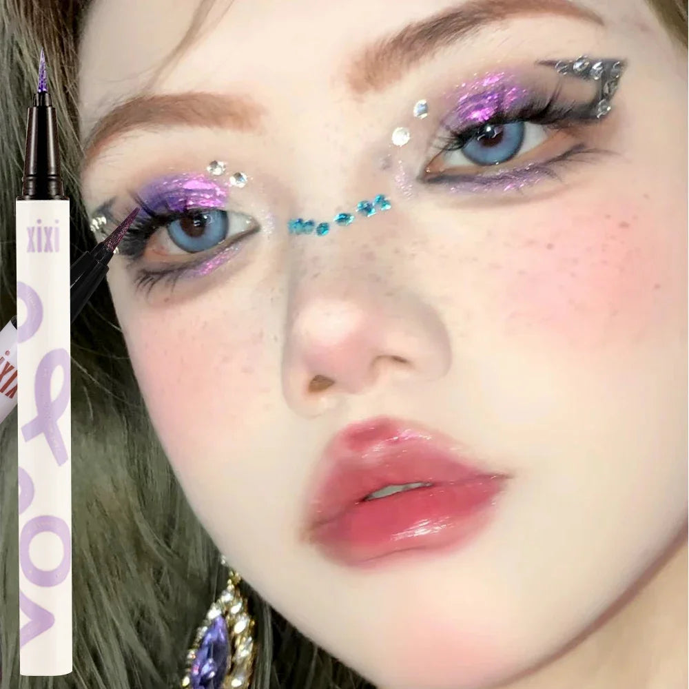 Eyeliner liquide violet nacré – paillettes diamant, waterproof, longue tenue, séchage rapide, effet brillant, fard à paupières soyeux
