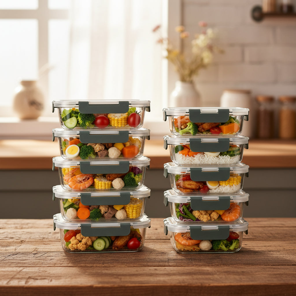 10-Piece Glass Food Storage Container Set – Airtight & Leakproof Lunch Boxes
