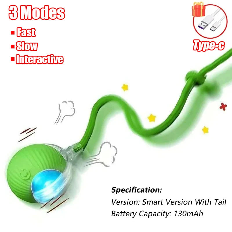 Automatic Interactive Rolling Ball with Faux Tail – Rechargeable Smart Cat & Dog Toy