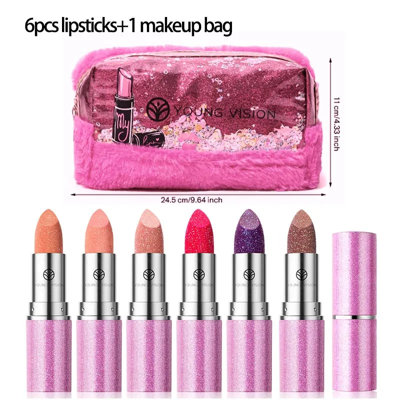 Rouge à Lèvres Changeant de Couleur – 6 Couleurs, Effet Perlé et Flash, Couleur Durable, Ombre à Paupières