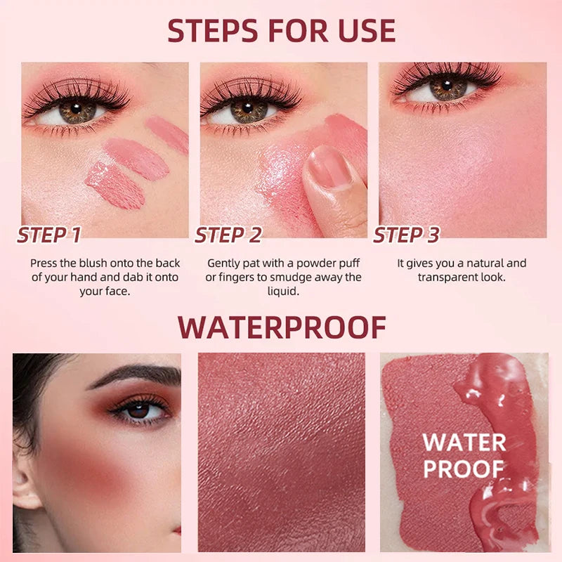 Blush liquide 4 couleurs 5 ml – Longue tenue et facile à estomper, teinte vegan pour les joues – Effet naturel ou éclat intense, fini lumineux ou mat