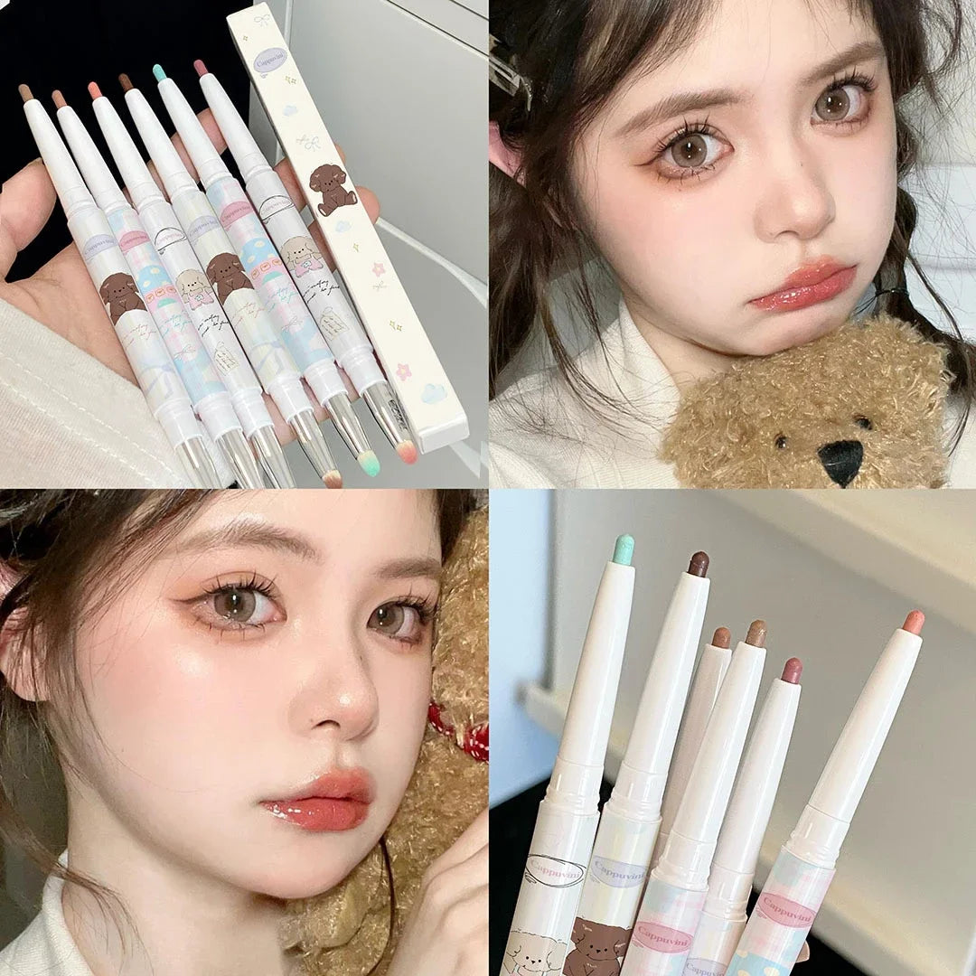 Gel eyeliner nacré raisin avec pinceau estompeur, texture soyeuse, brun thé, rose, ver à soie, crayon eyeliner waterproof