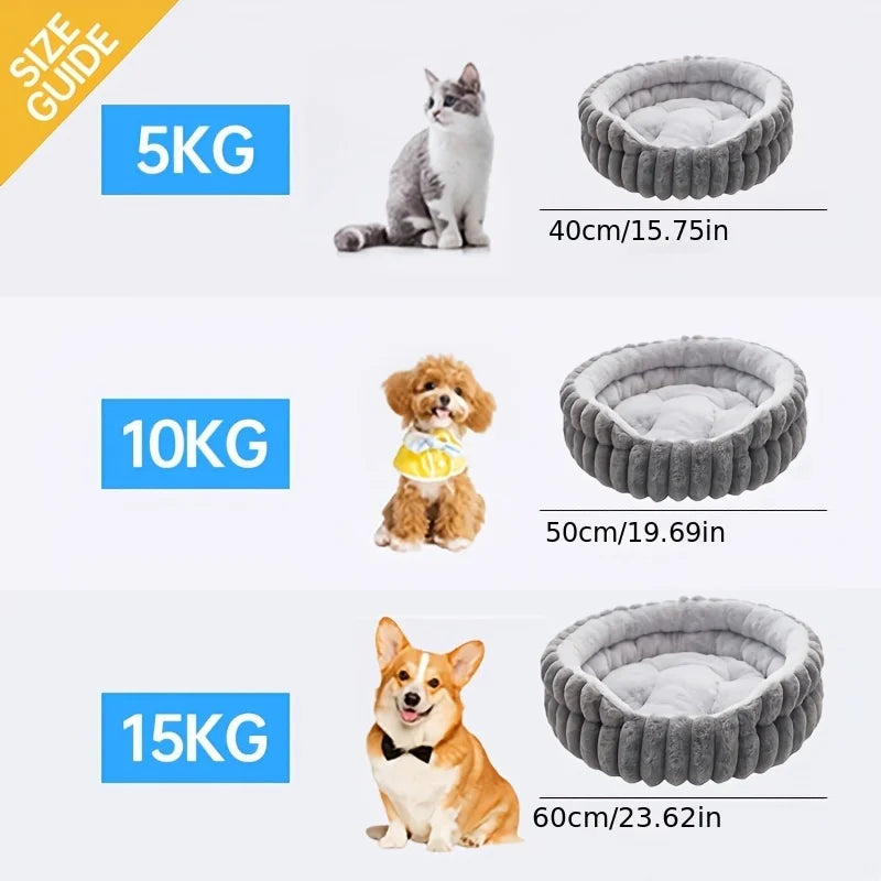 Round Plush Pet Bed – Fluffy Calming Donut Bed for Cats & Small Dogs
