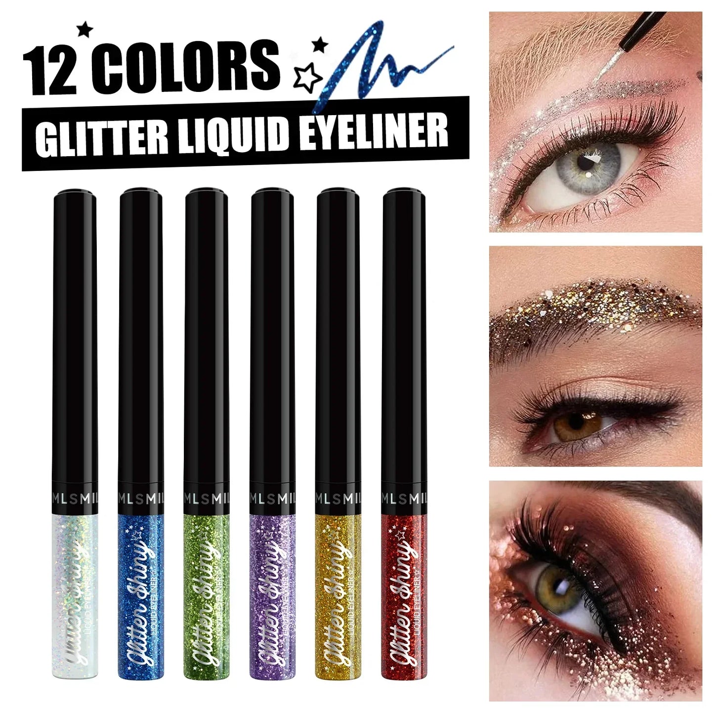 Eyeliner scintillant diamant – 12 couleurs, liquide, waterproof et résistant à la sueur, fard à paupières professionnel
