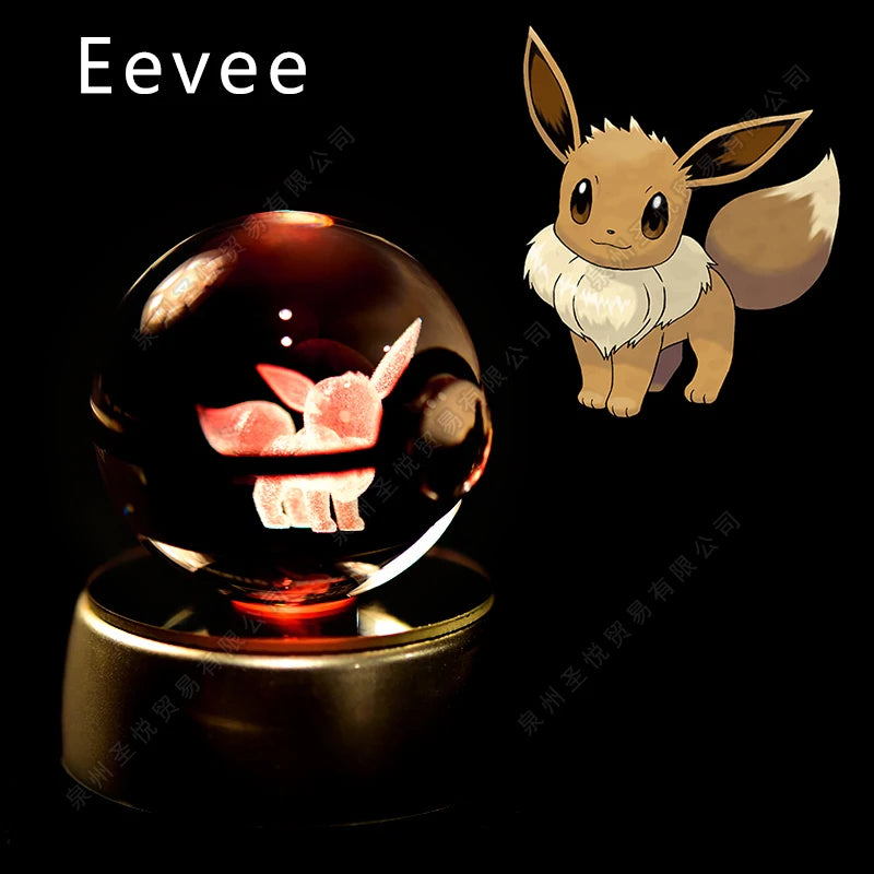 3D Pokémon Crystal Ball Night Light – Pikachu, Gengar & Mewtwo LED Glass Lamp