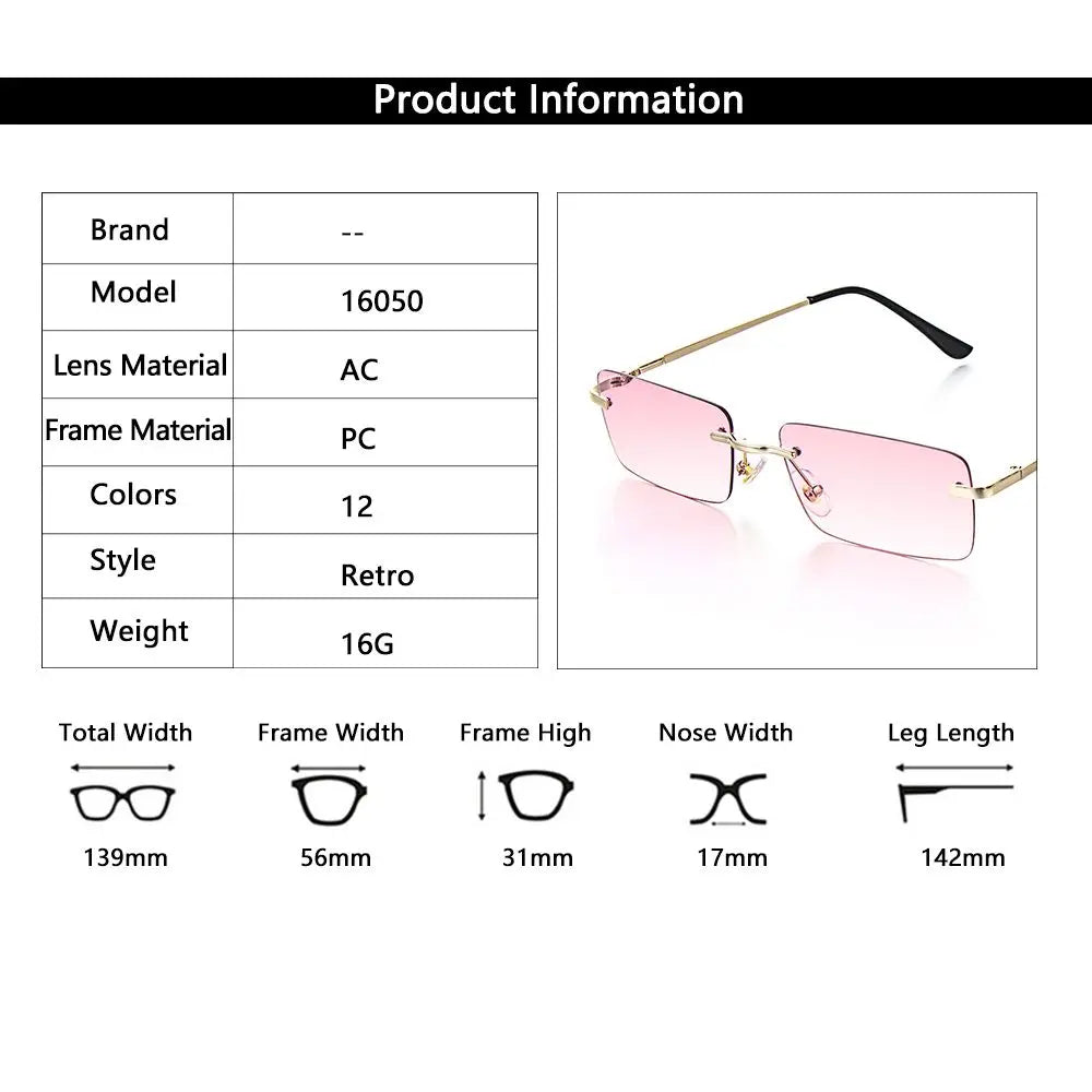 « Lunettes de soleil rectangle – Sans monture, unisexes, vintage UV400 »