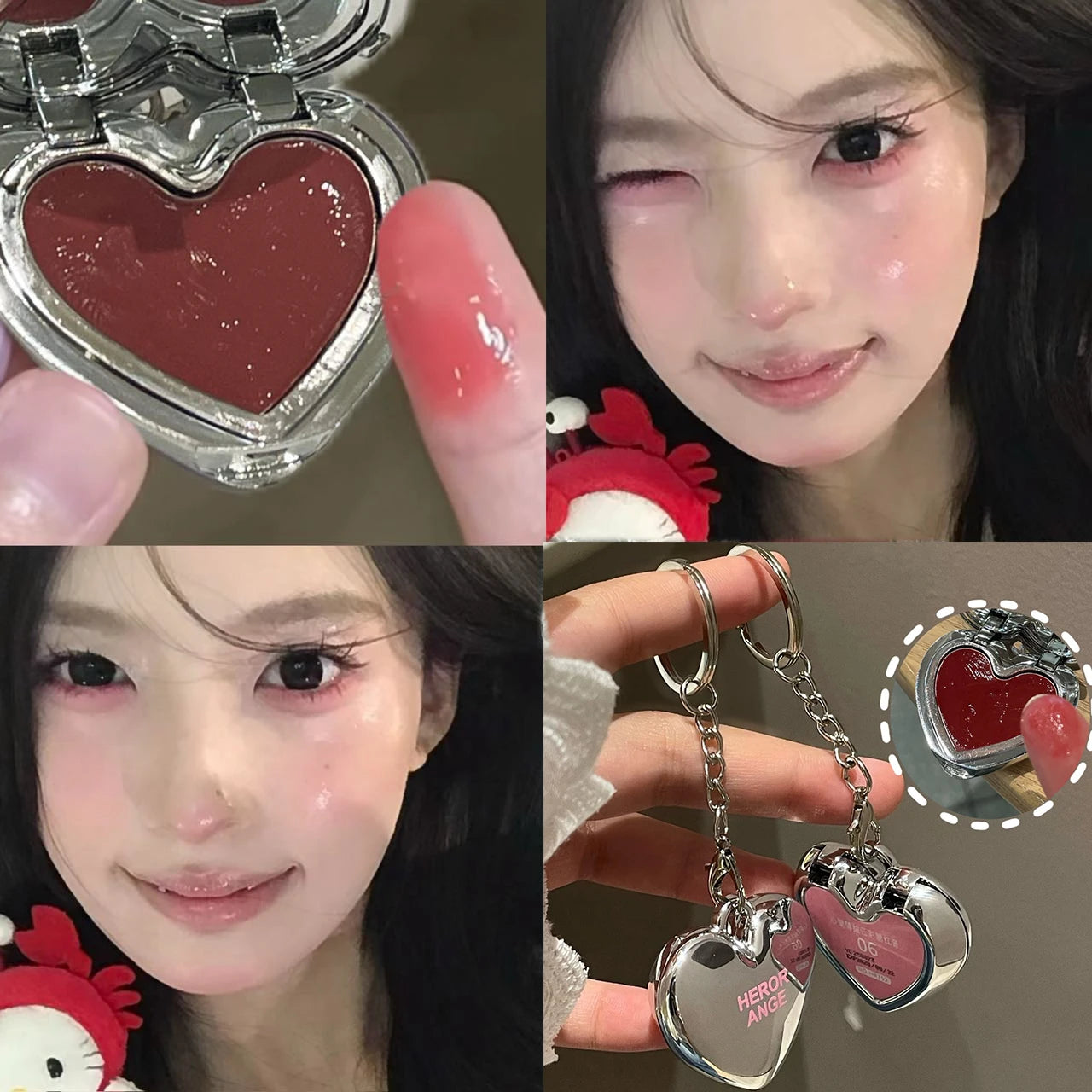 Fard à Joues Crème Brillante — Teinte Rose Naturelle pour Joues et Lèvres, Hydratant, Illuminateur Non Gras, Formule en Pâte en Forme de Cœur