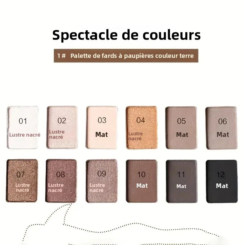 Palette fards à paupières professionnelle 12 couleurs, nudes mats et scintillants, maquillage yeux pour maquilleurs