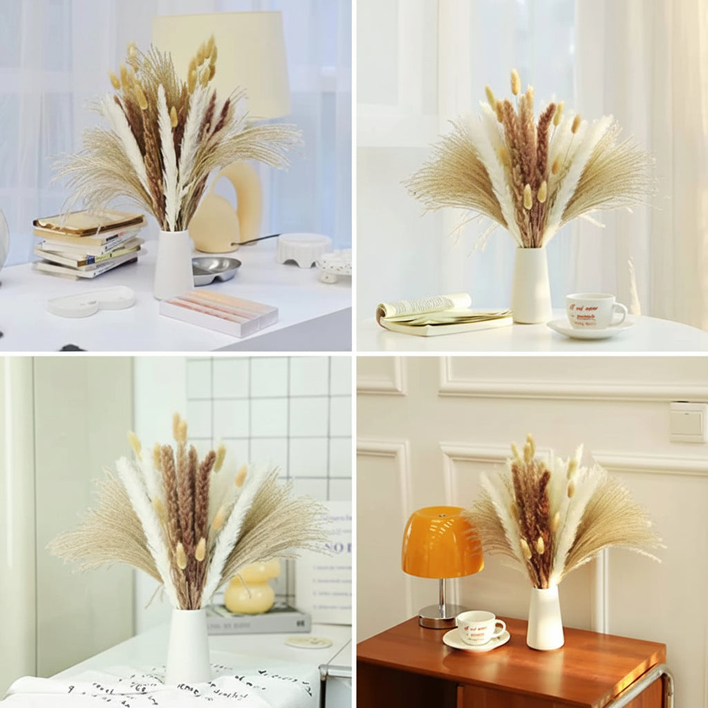 Natural Pampas Grass Bouquet – Boho Bunny Tail Dried Flower Décor
