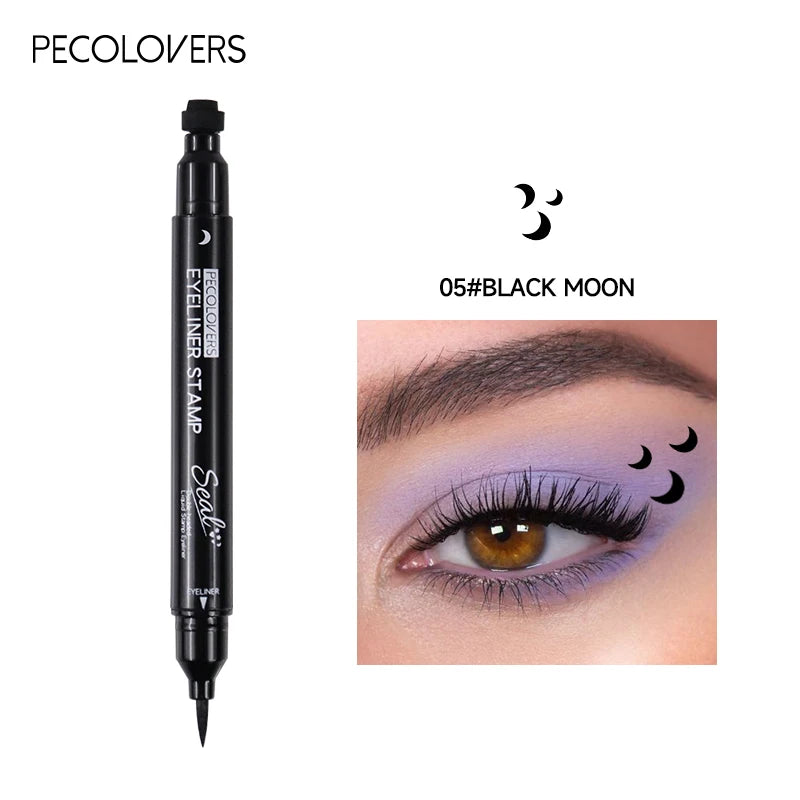 Eyeliner Liquide Noir 2 en 1 – Double Embout avec Tampon Lune, Crayon Yeux, Séchage Rapide, Anti-Bavure, Longue Tenue, Maquillage Facile