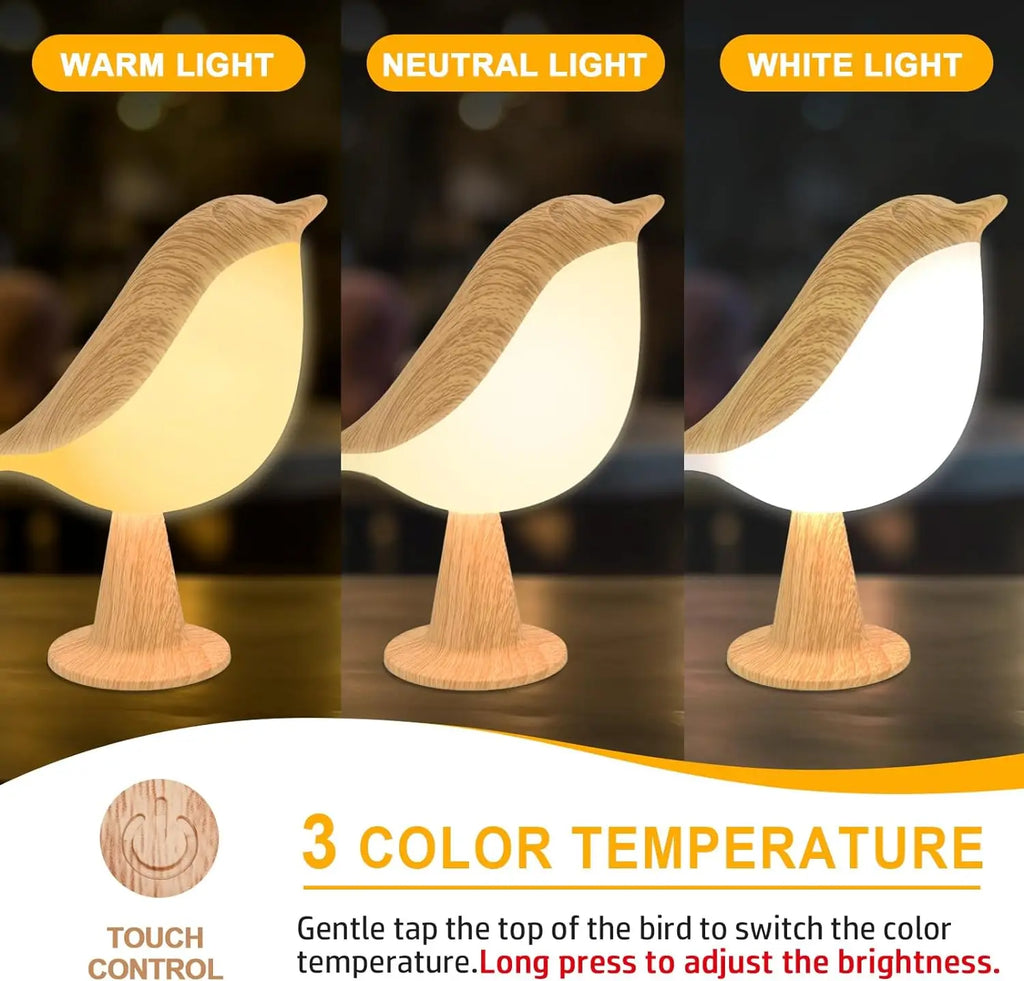 LED Bird Touch Lamp – 3-Level Dimmable Rechargeable Night Light for Home Decor
