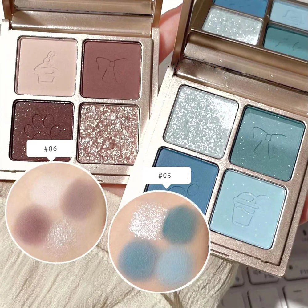 Palette de Fards à Paupières  4 Couleurs — Poudre Fine, Fini Mat, Palette Multicolore
