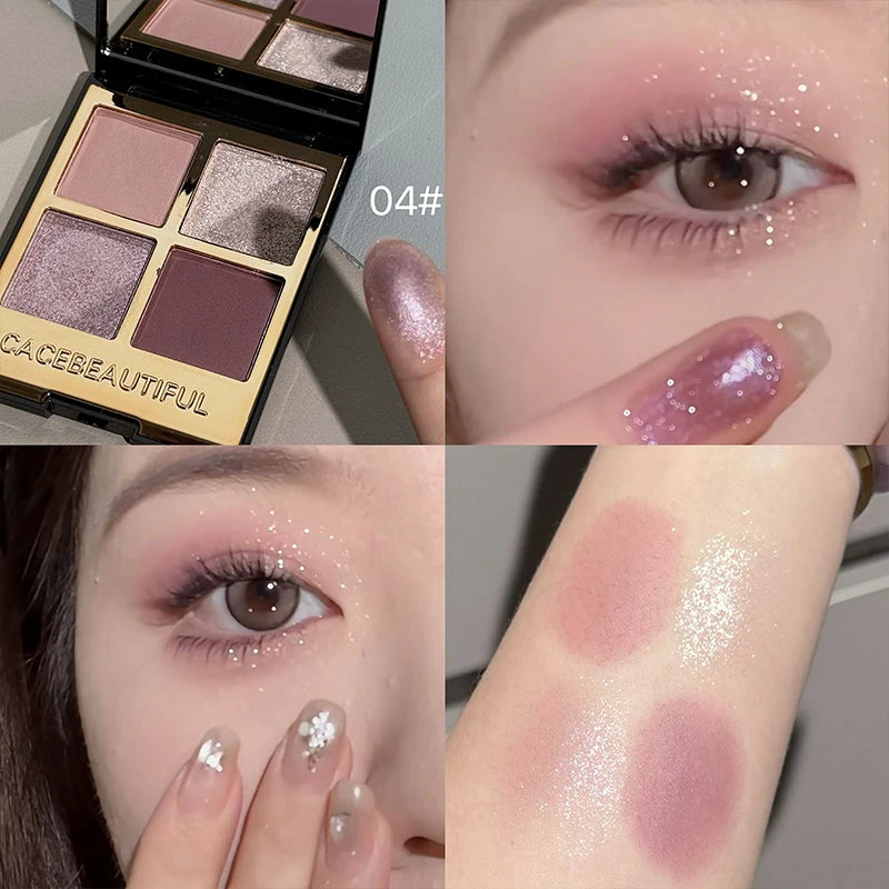 Palette fards à paupières  4 couleurs, gris fumé et noir, mats et nacrés pailletés, pigments lumineux, longue tenue