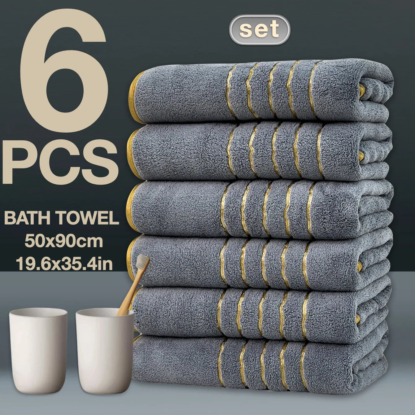 6PCS Luxury Coral Towel Set – Soft Quick-Dry Bathroom Towels