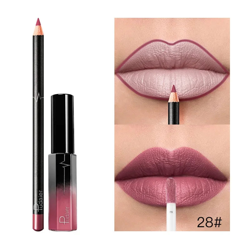 Set 2-en-1 rouge à lèvres mat velours – Crayon contour intégré | Tenue longue durée et waterproof | Gloss liquide et crayon pour un maquillage lèvres précis et élégant